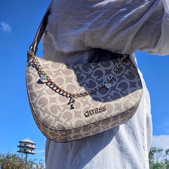 Guess Beige Monogram Shoulder Bag - Picture 1 of 7